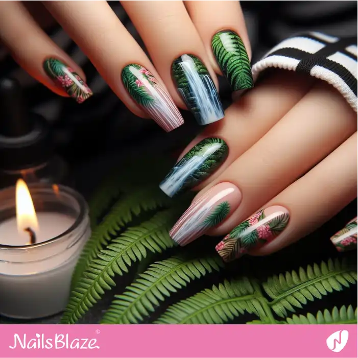 Tropical Fern Nail Art | Nature-inspired Nails - NB1564